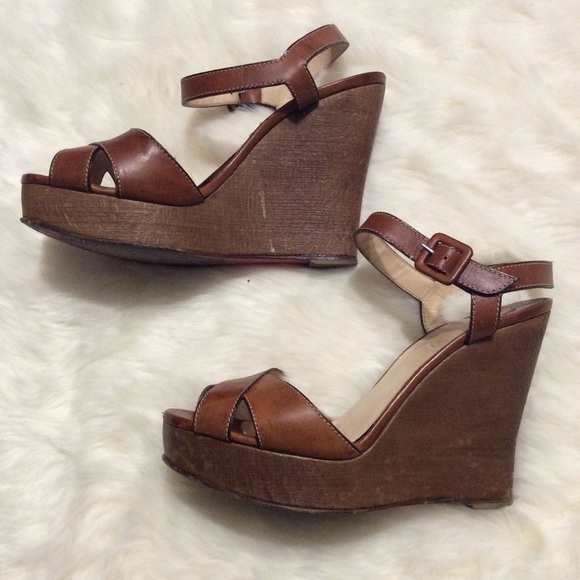 CHRISTIAN LOUBOUTIN Tan Leather Wedge Sandals 37.5 - Picture 6 of 11